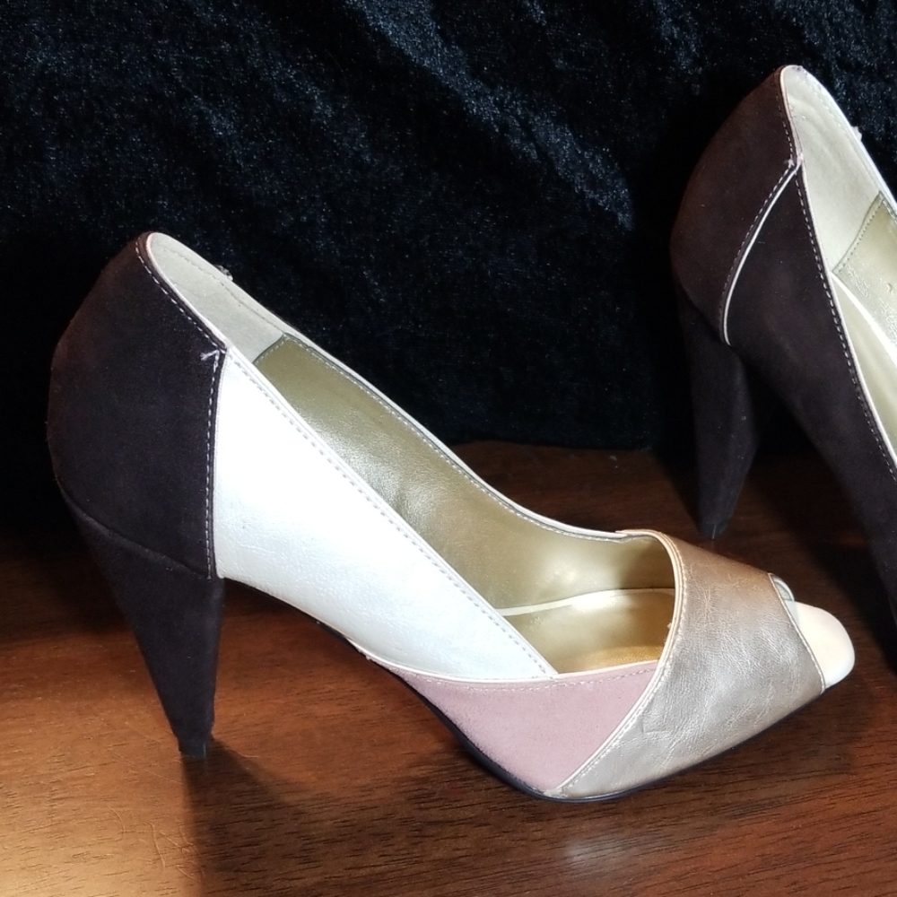 Baked Kaylee Suede Leather Peep Toe Heel